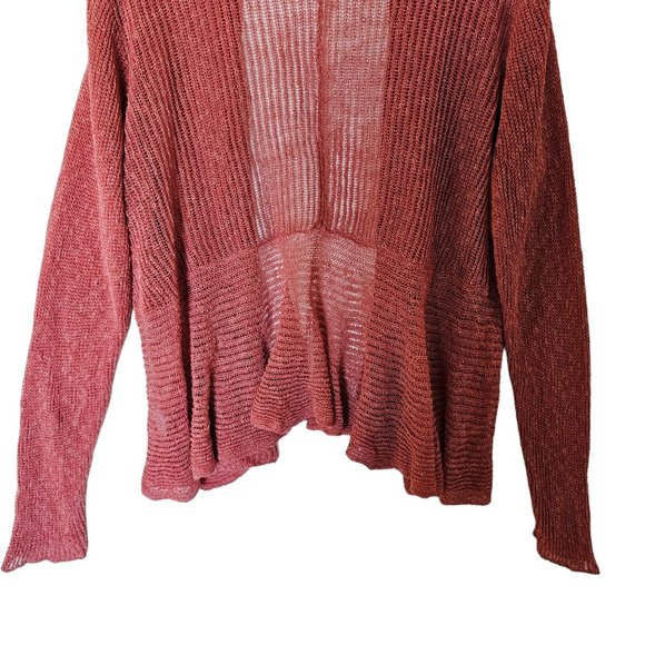 Eileen Fisher Coral Pink Linen Waterfall‎ Cascade Drape Open Front Cardigan Plus - Picture 13 of 15